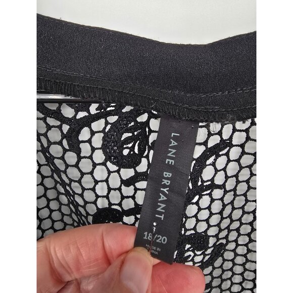 Lane Bryant Size 18/20 Womens Top Black Open Front Crochet Back Blouse - Picture 2 of 3